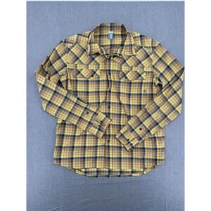 Stio Mens Yellow Blue Plaid Snap Front Long Sleeve Western Shirt Medium